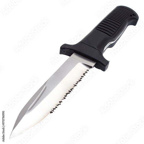 Sharp silver knife with black handle