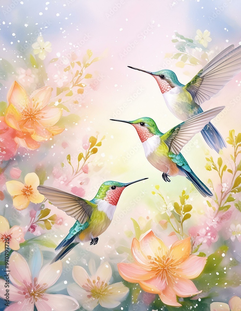hummingbirds and flowers