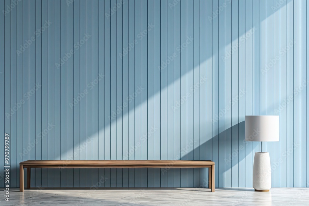 Obraz premium Minimalist Interior with Wooden Bench and Floor Lamp