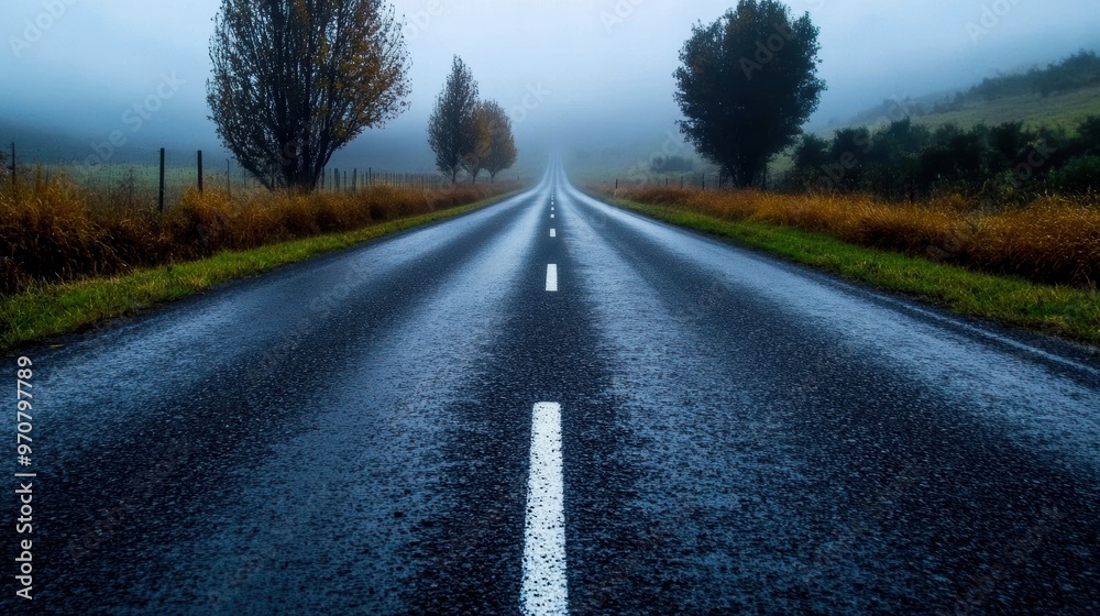 A tranquil road is depicted through mist, showcasing a serene landscape with a touch of nature's beauty and peaceful ambiance. A tranquil road is depicted through mist, showcasing a serene landscape with a touch of nature's beauty and peaceful ambiance.