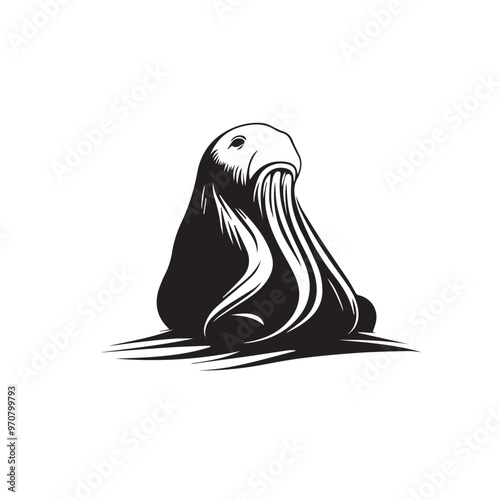 Walrus in cartoon, doodle style . Image for t-shirt, web, mobile apps and ui. Isolated 2d vector illustration in logo, icon, sketch style, Eps 10, black and white. AI Generative