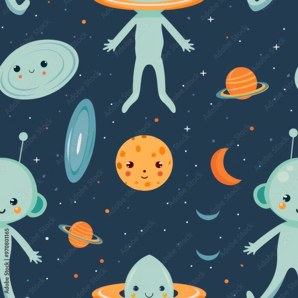 Cartoon Aliens and Planets: A Playful Cosmic Pattern for Kids Cartoon Aliens and Planets: A Playful Cosmic Pattern for Kids