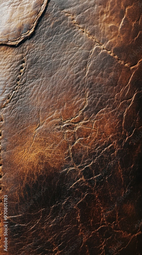Close-up of Brown Leather with Stitching and Texture Close-up of Brown Leather with Stitching and Texture