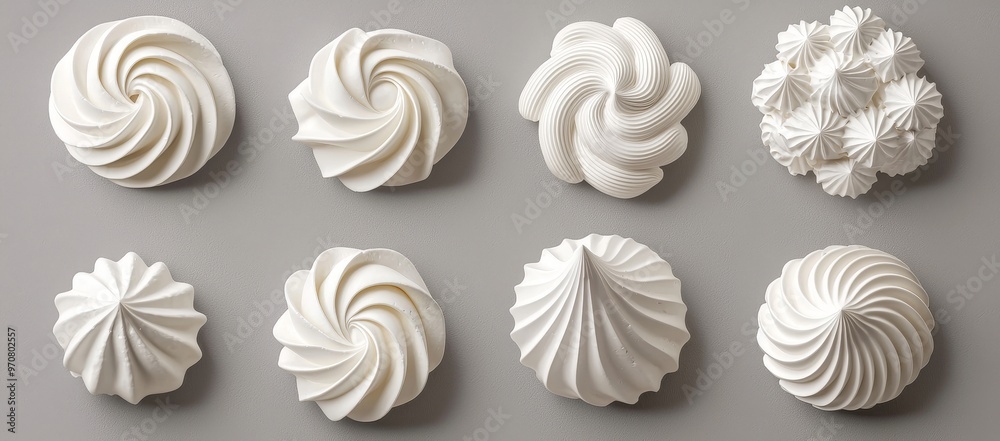 Three dimensional realistic whipped cream border. Waffle swirl, white vanilla milk foam for cake edge, sweet creamy twirls for pastry decoration isolated illustrations. Three dimensional realistic whipped cream border. Waffle swirl, white vanilla milk foam for cake edge, sweet creamy twirls for pastry decoration isolated illustrations.