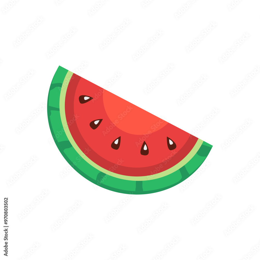 Slice watermelon illustration with black seeds and green rind suitable for food blogs, summer party invitations, healthy eating social media posts Slice watermelon illustration with black seeds and green rind suitable for food blogs, summer party invitations, healthy eating social media posts