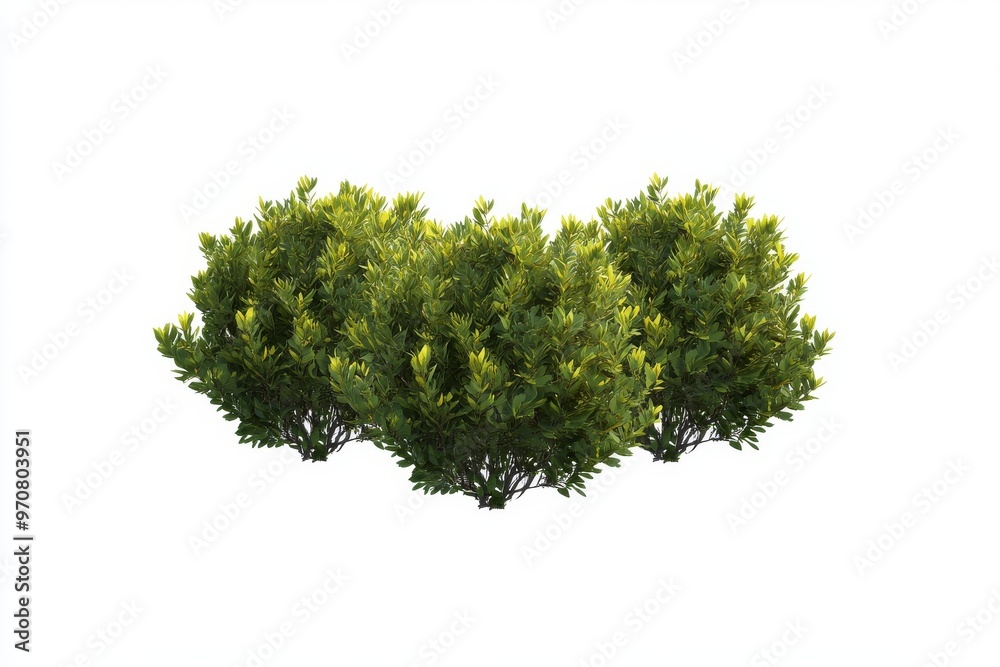 Fototapeta premium Hedge plant foliage in the form of a hedge. Popular garden shrubs such as boxwood, tree crown bush, and seasonal bushes can be used for decorating a park, garden, or a green fence.