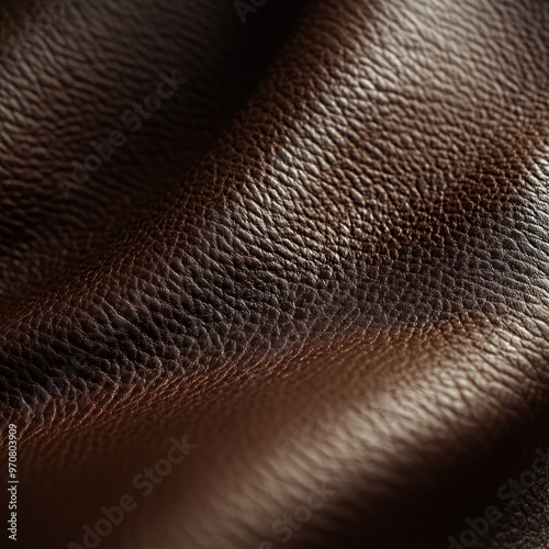 Close-up Texture of Brown Leather with Wrinkles and Grain