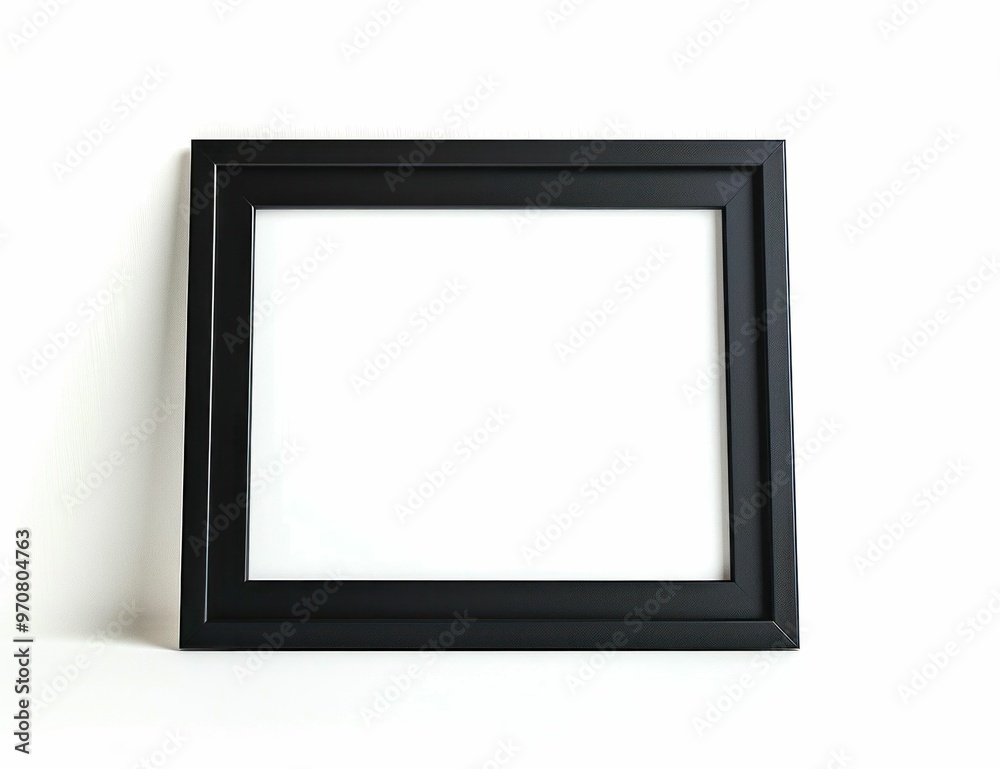 Empty black photo frame on a white background for showcasing images or art Empty black photo frame on a white background for showcasing images or art