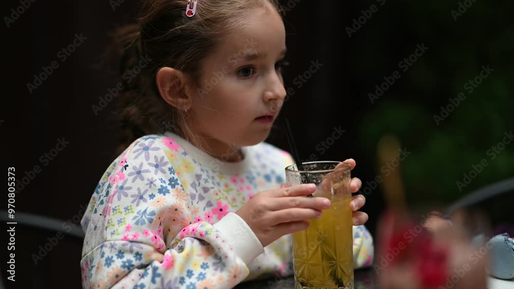 Young girl enjoying a refreshing drink at an outdoor cafe Young girl enjoying a refreshing drink at an outdoor cafe