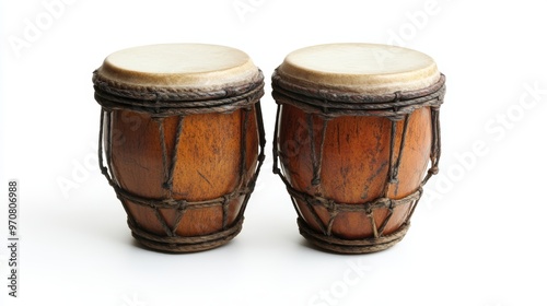 Two bongo drums isolated on white photo