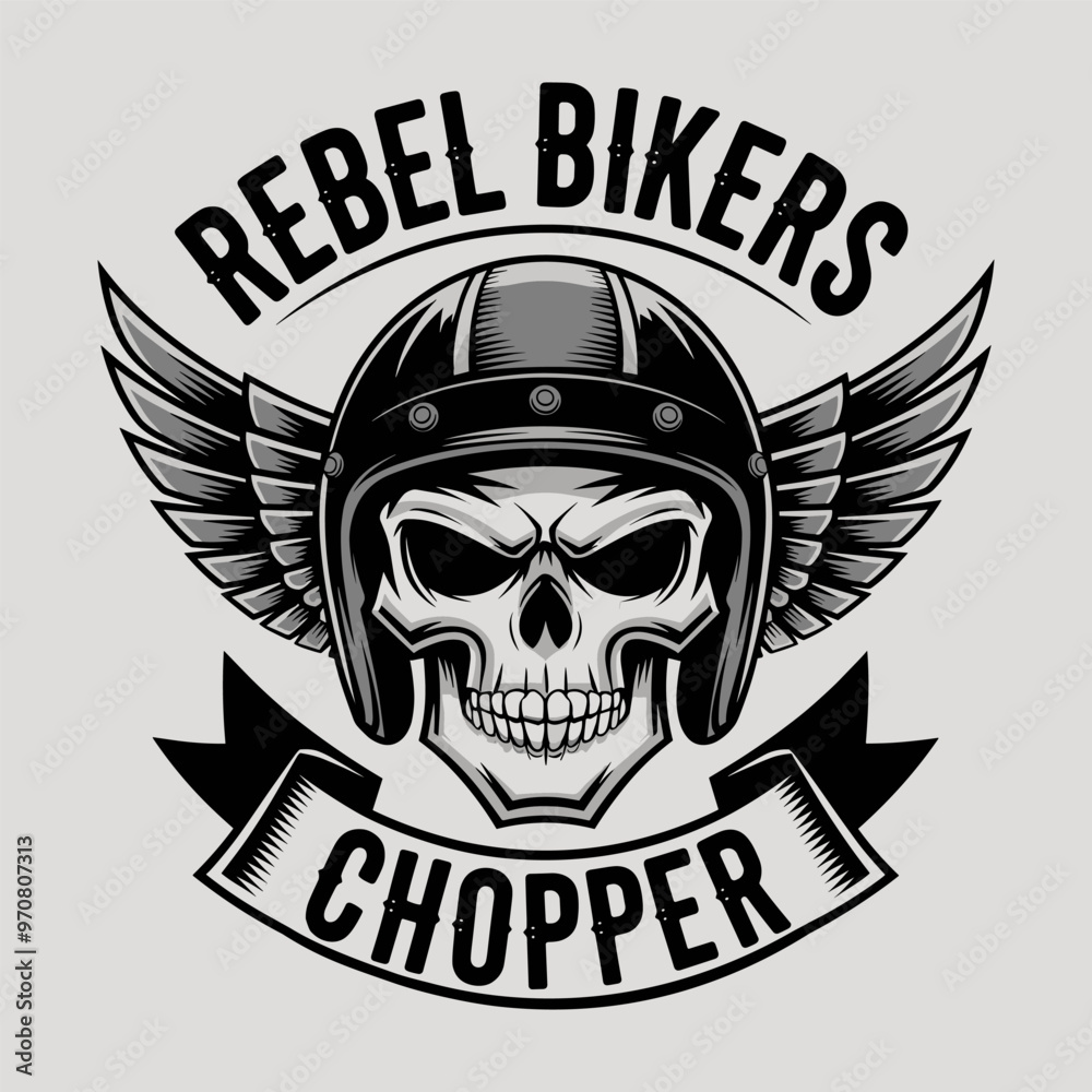 Skull Biker Helmet with Wings Chopper Rebel Vector Design Skull Biker Helmet with Wings Chopper Rebel Vector Design