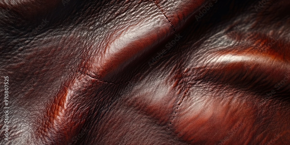 Fototapeta premium Close-up of Wrinkled Brown Leather with a Seam
