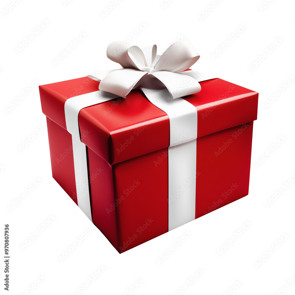 A red and white gift box with a white ribbon on the top, isolated object on transparent background A red and white gift box with a white ribbon on the top, isolated object on transparent background
