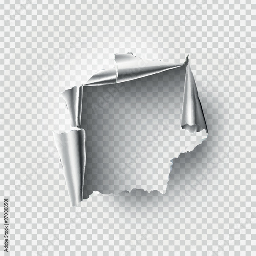 ragged Hole torn in ripped metal on transparent background