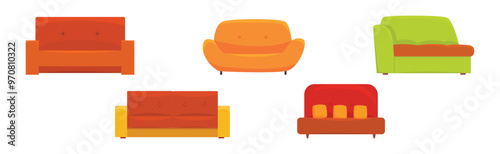 Comfortable Sofa and Couch as Apartment Furniture Vector Set