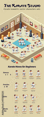 Karate Studio Isometric Vector Character complete sets