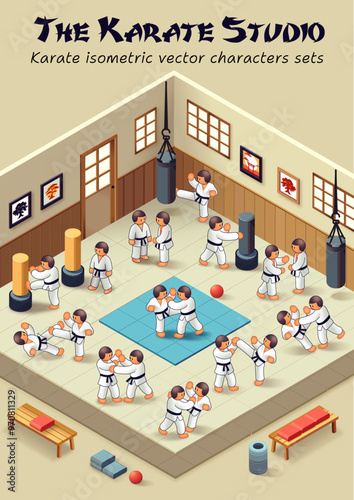 Karate Studio Isometric Vector Character sets