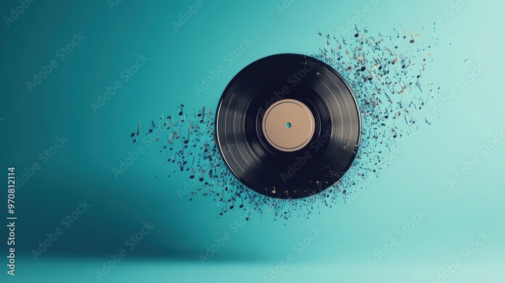 Elegant Vinyl Record Surrounded by Glowing Melodies Elegant Vinyl Record Surrounded by Glowing Melodies