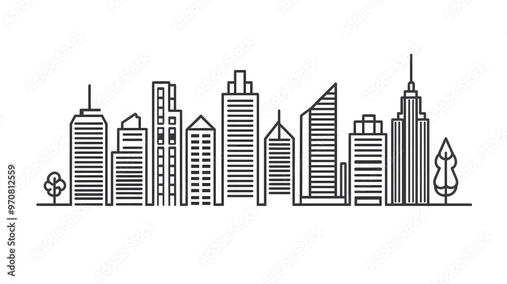 Fototapeta premium Minimalist Skyline of Modern City Buildings and Trees