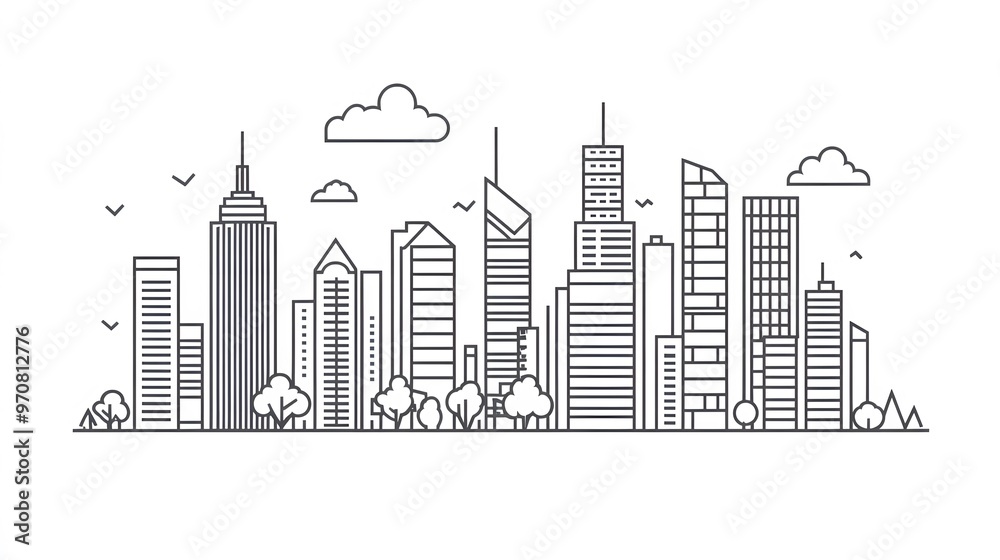 Fototapeta premium Minimalist Line Art Illustration of a Modern City Skyline
