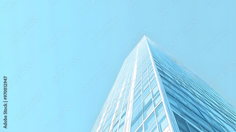 Low Angle View of a Glass Skyscraper Against a Blue Sky Low Angle View of a Glass Skyscraper Against a Blue Sky