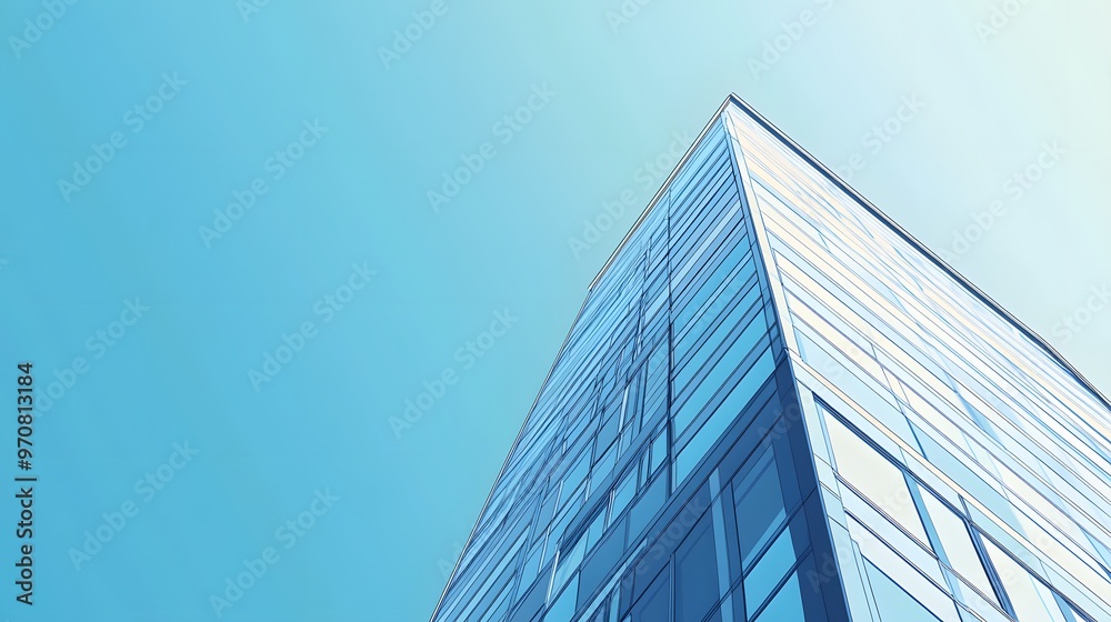 A Modern Glass Skyscraper Against a Clear Blue Sky A Modern Glass Skyscraper Against a Clear Blue Sky