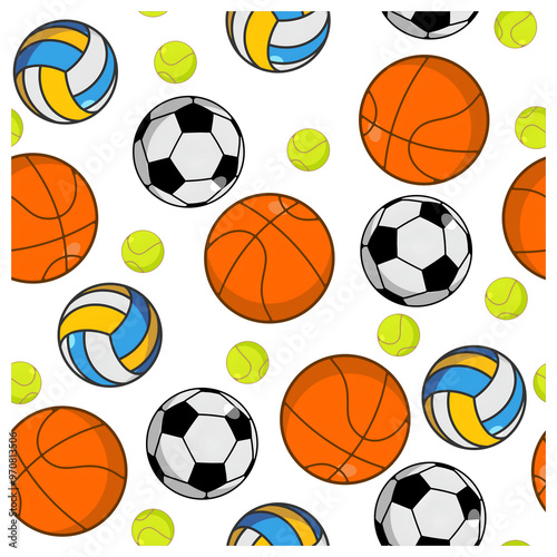 football, tennis, basketball and volleyball pattern illustration 