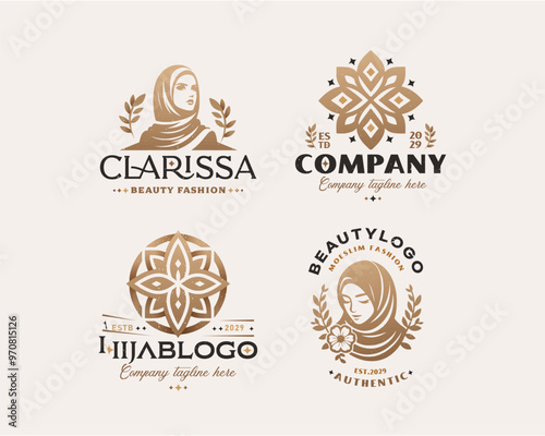 Beauty elegant hijab arabic woman logo design for business company

