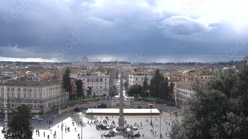 Rome. Panorama of Piazza del Popolo from Pincio hill. West view of the Vatican. High quality 4k footage
