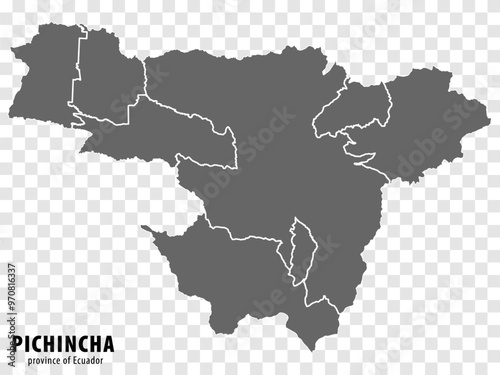 Blank map Pichincha Province of Ecuador. High quality map Pichincha with municipalities on transparent background for your web site design, logo, app, UI. Ecuador.  EPS10. 