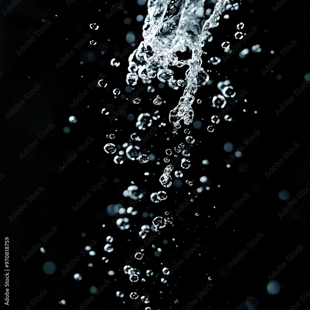 Obraz premium Water droplets fall on black