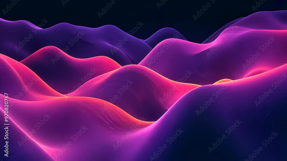 A futuristic illustration of abstract waves floating on a dark background