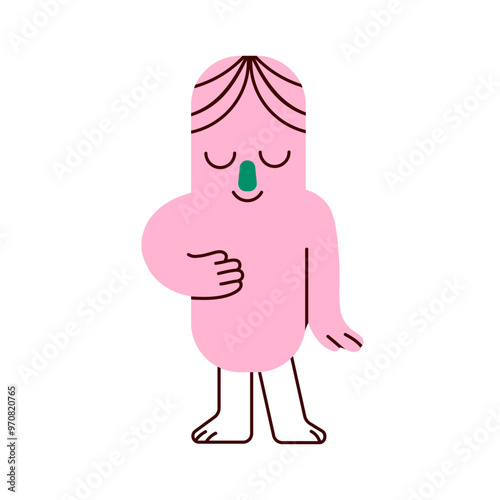 Geometric character. Abstract cute funny figure, shape with closed eyes, smil...