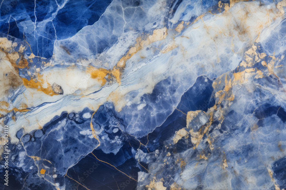 Fototapeta premium Processed collage of luxurious navy blue ink marble texture. Background for banner