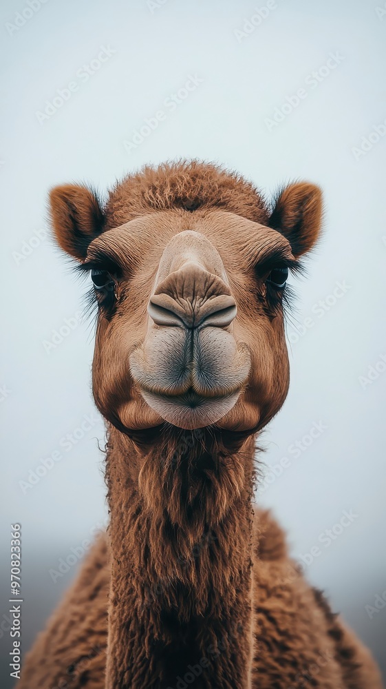 Fototapeta premium Camel set against a minimal background with its iconic silhouette and sandy colors in focus, creating a striking image.