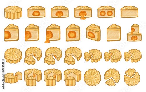 Illustration of Lotus Seed Paste Mooncake with Yolks
