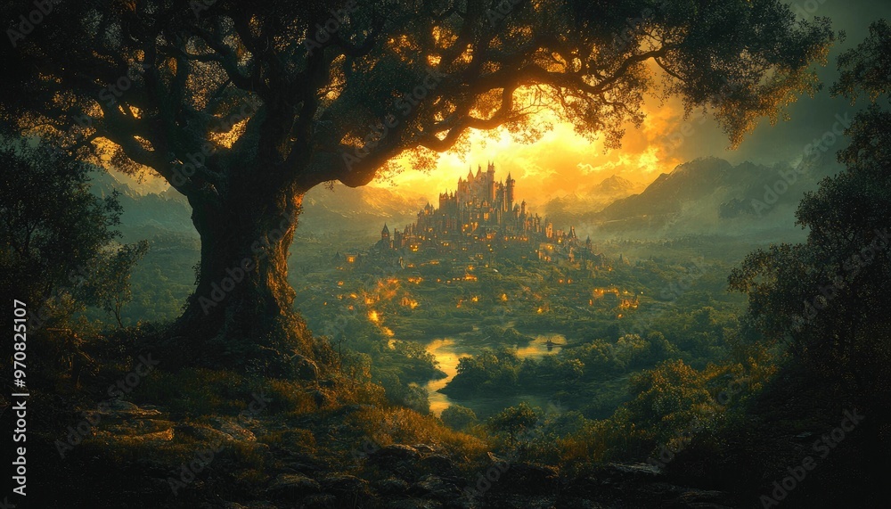 Obraz premium A View of a Castle through the Trees