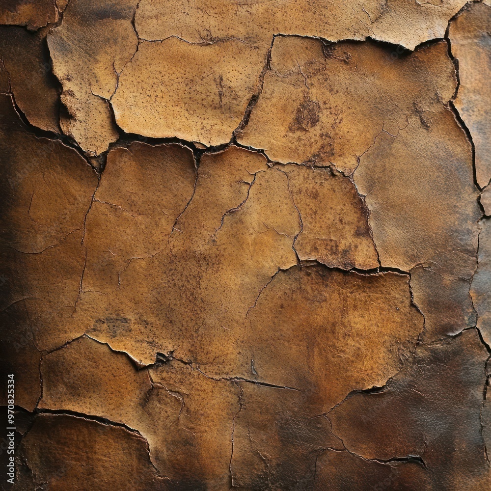 Naklejka premium Close-up of Cracked and Weathered Brown Surface