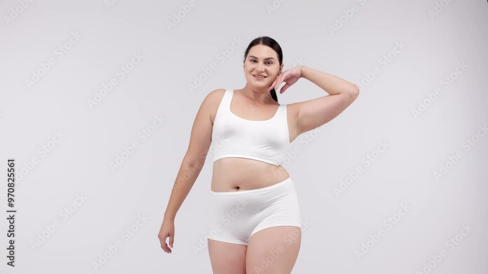 Young, full-figured woman faced with the choice between healthy food and unhealthy options. Perfect for promoting detox, dieting, and weight loss, highlighting the decision for a healthier lifestyle Young, full-figured woman faced with the choice between healthy food and unhealthy options. Perfect for promoting detox, dieting, and weight loss, highlighting the decision for a healthier lifestyle