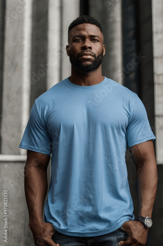 Black man in a blue T-shirt