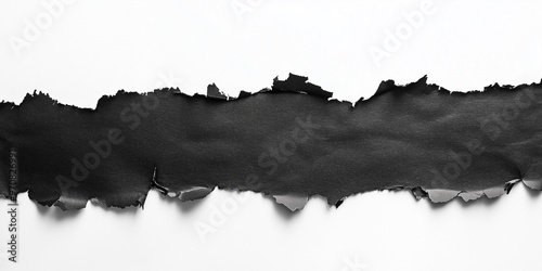 black paper edge ripped torn white flat background isolated 