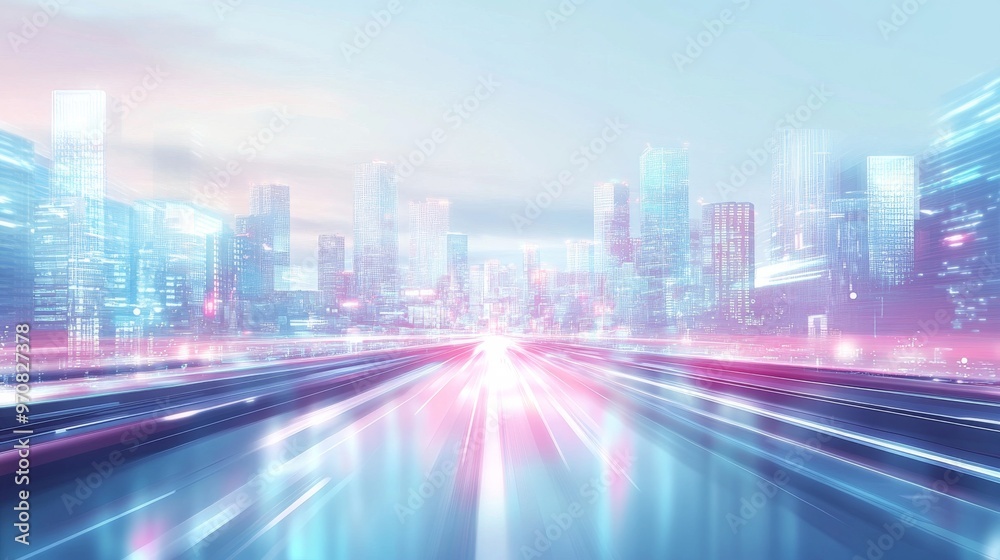 Abstract background of a modern city with blurred light lines and a speed effect on a white Abstract background of a modern city with blurred light lines and a speed effect on a white