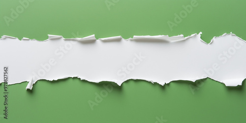 white paper edge ripped torn green flat background isolated  photo