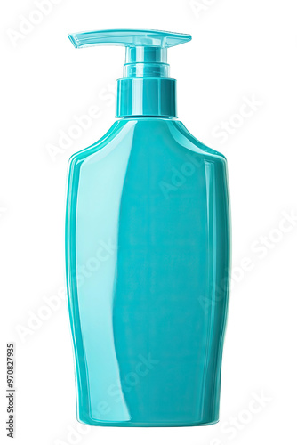 Blue pump bottle on white