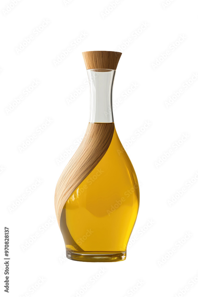 Glass bottle of oil with wood accent Glass bottle of oil with wood accent