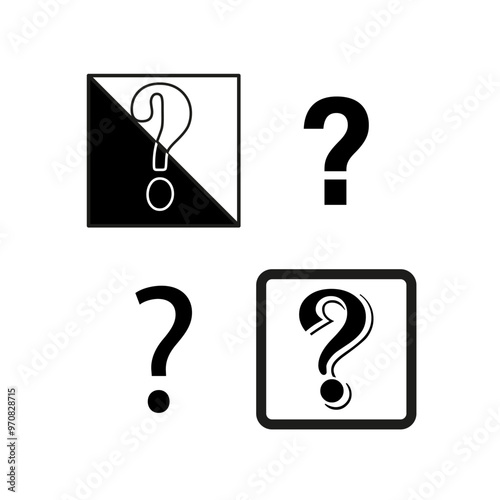 Question mark icons set. Simple black and white design. Inquiry symbols collection. Vector illustration.