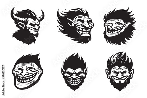 Troll fase Silhouette Illustration logo design template black and white