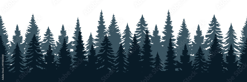 seamless fir tree forest border silhouette isolated vector illustration