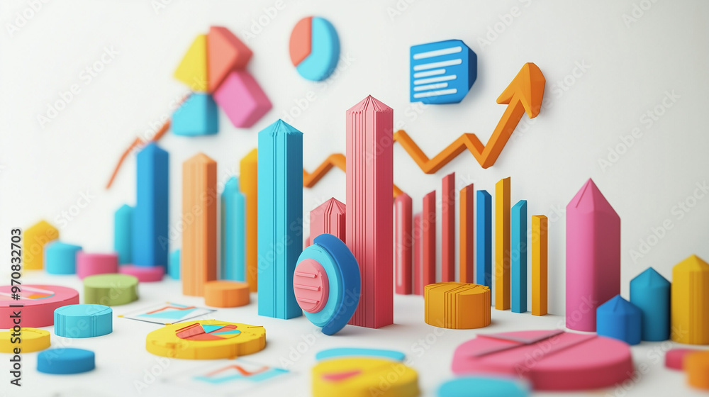 A set of financial graphs and charts floating in a 3D space, business data concept A set of financial graphs and charts floating in a 3D space, business data concept
