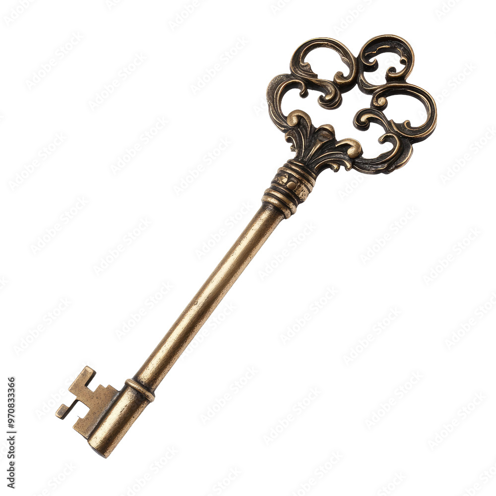 Ornate antique key on white background Ornate antique key on white background